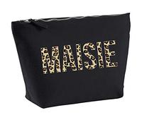 Personalised Make Up Accessory Bag Any Name in Black Colour Camo Camouflage Leopard Or Zebra Print Birthdays Weddings Christmas (Leopard)