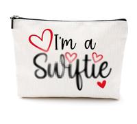 Personalised Make Up Bag, TS Signature Cosmetic Bag Music Fan Makeup Bag, Music Lover Small Make Up Bag, Travel Makeup Bag with Signature and Heart Gift for Music Lover (Beige)