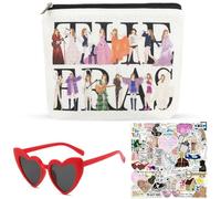 Personalised Makeup Bag, 52 PCS TS Cosmetic Bag Including 1 Makeup Bag 1 Heart Sunglasses and 50PCS Stickers, Fan Girls Make Up Bag Music Album Name Makeup Bag, Small Makeup for Music Lover