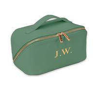 Personalised Makeup Bag Custom Monogram Cosmetic Bag Open Flat Case Personalised Gift for Her Personalised Bridesmaid Gift Lay Flat Bag (Sage Green, Large)