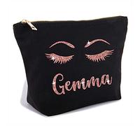 Personalised Makeup Bag, Rose Gold Glitter Name with Eyelashes and Eyebrows (Large)