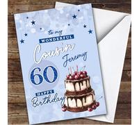 Personalised Male Cousin 60th Birthday Card Blue Cherry Cake | Personalised Birthday Card For Cousin, Him, 60th, Milestone Birthdays
