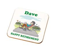 Personalised Male Happy Retirement Coaster Gift Mans Goodbye Retiring Present (Grey Hair White Skin)