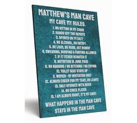 Personalised Man Cave Sign Wooden Funny A4 Wood Wall Art for Men Dad Grandad Uncle My Cave, My Rules MDF Custom Plaque (Grunge-y Teal)