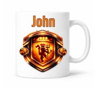 Personalised Man Utd Style Mug - Custom Name Football Mug - Red Devil Crest Design - Gift for Manchester United Fans - Birthday Dad Present - 11oz Ceramic Cup