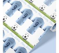 Personalised Manchester City Themed Football Jersey Gift Wrapping Paper | Custom Sky Blue Cityzen Wrap | Birthday Gift Wrap Roll 61cm | Custom Name & Number | Recyclable & Premium Quality