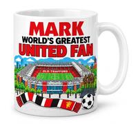 Personalised Manchester United Football Mug for Him, Custom Name Man Utd Football Fan Cup, Ceramic Tea Coffee Mug, Birthday or Christmas Gift for Dad Grandad Husband Boyfriend