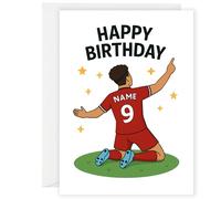 Personalised Manchester Utd Birthday Card - Custom Name & Number - A5 Red Football Kit Greeting Card with Envelope - Ideal for Boys, Girls or United Fans