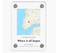 Personalised Map Fridge Magnet, Custom Coordinates Location Map with Text, Clear Acrylic Photo Magnet, Where It All Began Gift for Couples, Wedding, Anniversary, Housewarming New Home Decor