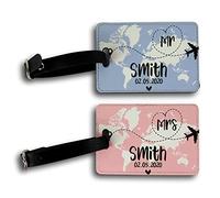 Personalised map mr and mrs PU Luggage Tags Wedding Present Holiday Suitcase Wedding Present Honeymoon Gift Travelling Gift Anniversary Present