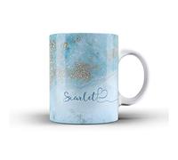 Personalised Marble Glitter Flowing Name with Heart Ceramic Mug - 11. Light Blue Marble with Faux Gold Sparkle Name