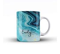 Personalised Marble Glitter Flowing Name with Heart Ceramic Mug - 3. Turquoise Sparkle Swirl Name
