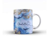 Personalised Marble Glitter Flowing Name with Heart Ceramic Mug - 5. Blue and Gold Marble Swirl Name