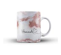 Personalised Marble Glitter Flowing Name with Heart Ceramic Mug - 7. White Marble with Faux Rose Gold Sparkle Name