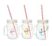 Personalised Mason Jar Milkshake Smoothie Cocktail Retro Drinking Glass Initial Name Custom Birthday Christmas Gifts for Her Him Girl Boy Women Men Bestie 18th 21st 30th 40th Present Secret Santa