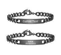 Personalised Matching Couple Bracelets For Women Men - Engraved Identity Custom Promise for Him and Her BF GF Husband Valentine's Day Anniversary Birthday Gift (Black(16-19cm) + black (19-21cm))