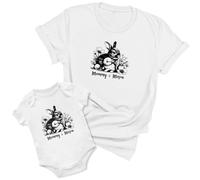 Personalised Matching Mothers Day Outfit Canvas Tee and Babygrow Set Mummy Daughter Son Bunnies Twinning Spring Outfit, 0-3 Months, White