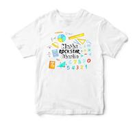Personalised Maths Rockstar T Shirt Kids Custom Mathematics Numbers Day Boys Girls Tee Symbols, 9-11 Years, White