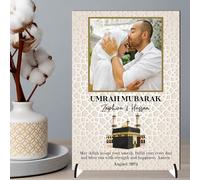 Personalised May Allah Accept Your Umrah Design with Kaaba & Floral Decor Pilgrimage Keepsake Gift for Religious Keepsakes Umrah Mubarak Plaque for Families (Beige, MDF Wood - A5)