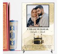 Personalised May Allah Accept Your Umrah Design with Kaaba & Floral Decor Pilgrimage Keepsake Gift for Religious Keepsakes Umrah Mubarak Plaque for Families (Gold, Acrylic - A4)