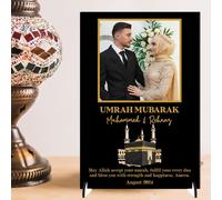Personalised May Allah Accept Your Umrah Design with Kaaba & Floral Decor Pilgrimage Keepsake Gift for Religious Keepsakes Umrah Mubarak Plaque for Families (Black, MDF Wood - A4)