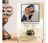 Personalised May Allah Accept Your Umrah Design with Kaaba & Floral Decor Pilgrimage Keepsake Gift for Religious Keepsakes Umrah Mubarak Plaque for Families (Gold, MDF Wood - A4)