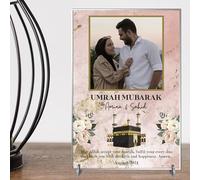 Personalised May Allah Accept Your Umrah Design with Kaaba & Floral Decor Pilgrimage Keepsake Gift for Religious Keepsakes Umrah Mubarak Plaque for Families (Pink, Acrylic - A5)