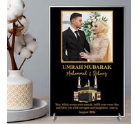 Personalised May Allah Accept Your Umrah Design with Kaaba & Floral Decor Pilgrimage Keepsake Gift for Religious Keepsakes Umrah Mubarak Plaque for Families (Black, Acrylic - A5)