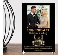 Personalised May Allah Accept Your Umrah Design with Kaaba & Floral Decor Pilgrimage Keepsake Gift for Religious Keepsakes Umrah Mubarak Plaque for Families (Black, MDF Wood - A5)