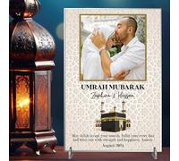 Personalised May Allah Accept Your Umrah Design with Kaaba & Floral Decor Pilgrimage Keepsake Gift for Religious Keepsakes Umrah Mubarak Plaque for Families (Beige, Acrylic - A4)