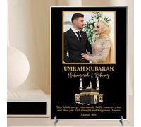 Personalised May Allah Accept Your Umrah Design with Kaaba & Floral Decor Pilgrimage Keepsake Gift for Religious Keepsakes Umrah Mubarak Plaque for Families (Black, Acrylic - A4)