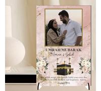 Personalised May Allah Accept Your Umrah Design with Kaaba & Floral Decor Pilgrimage Keepsake Gift for Religious Keepsakes Umrah Mubarak Plaque for Families (Pink, MDF Wood - A5)