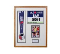 Personalised Medal display Frame with Apertures for Medal, Race Bib (21x16cm), 6x4 Photo and Text. Manchester Marathon 2025 | 2024 | (Oak Colour Frame)
