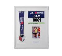 Personalised Medal display Frame with Apertures for Medal, Race Bib (21x16cm), 6x4 Photo and Text. Manchester Marathon 2025 | 2024 | (White Frame)