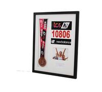 Personalised Medal display Frame with Apertures for Medal, Race Bib, 6x4 Landscape Photo and Text. London Marathon 2026 | 2025 | Marathon Medal | Marathon Frame (Black Frame)