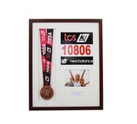 Personalised Medal display Frame with Apertures for Medal, Race Bib, 6x4 Landscape Photo and Text. London Marathon 2025 | 2024 | Marathon Medal | (Walnut Frame)