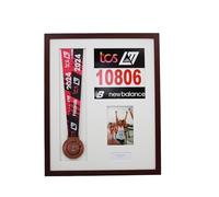 Personalised Medal display Frame with Apertures for Medal, Race Bib, 6x4 Photo and Text. London Marathon 2025 | 2024 | Marathon Medal | (Walnut Frame)
