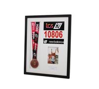Personalised Medal display Frame with Apertures for Medal, Race Bib, 6x4 Photo and Text. London Marathon 2025 | 2024 | Marathon Medal | (Black Frame)