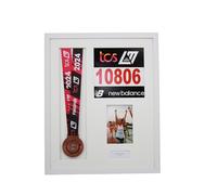 Personalised Medal display Frame with Apertures for Medal, Race Bib, 6x4 Portrait Photo and Text. London Marathon 2026 | 2025 | Marathon Medal | (White Frame)