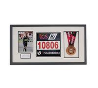 Personalised Medal display Frame with Apertures for Medal, Race Bib, 7x5 Portrait Photo and Text. London Marathon 2026 | 2025 | Marathon Medal | Marathon Frame (Dark Grey Frame)