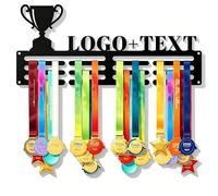 Personalised Medal Rack with Custom Text & Logo - Metal Award Hanger for Sports Competitions, Wall Mounted Display Stand - Holds 60 Ribbon Medals, Easy Install for Athletes, Boys, Girls