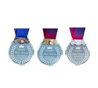 Personalised Medals - Engraved & Printed Crystal Award with Metal Pendant Custom Medallion for Sports Day, Children's Prizes, Adult Milestones & Ribbon(2.75 Inch Diameter)