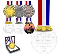 Personalised Medals for Awards Custom Logo Text Name Medal Engraved Design Your Own Customised Medallion with Ribbon for Mvp Winner,Crystal Gold
