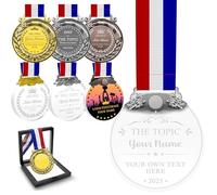 Personalised Medals for Awards Custom Logo Text Name Medal Engraved Design Your Own Customised Medallion with Ribbon for Mvp Winner,Crystal Silver