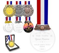 Personalised Medals for Awards Custom Logo Text Name Medal Engraved Design Your Own Customised Medallion with Ribbon for Mvp Winner,Crystal Copper