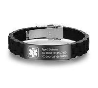 Personalised Medic Alert Bracelet for Women - Silicone Stainless Steel Band Emergency Medical Alert Mens Bracelets -Official ID Wristband with Medical Alert Badge - Customised Engrave Text