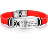 Personalised Medic Alert Bracelet for Women - Silicone Stainless Steel Band Emergency Medical Alert Mens Bracelets -Official ID Wristband with Medical Alert Badge - Customised Engrave Text