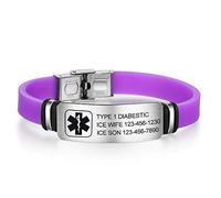 Personalised Medic Alert Bracelet for Women - Silicone Stainless Steel Band Emergency Medical Alert Mens Bracelets -Official ID Wristband with Medical Alert Badge - Customised Engrave Text