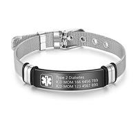 Personalised Medic Alert Bracelet for Women - Stainless Steel Adjustable Band Emergency Medical Mens Bracelets -Official ID Wristband with Medical Alert Badge - Customised Engrave Health Informaiton
