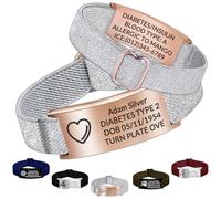 Personalised Medical Alert Bracelet - Custom Emergency ID Bracelet with Engraving Adjustable Nylon Strap,Gifts for Women/Men - Gray